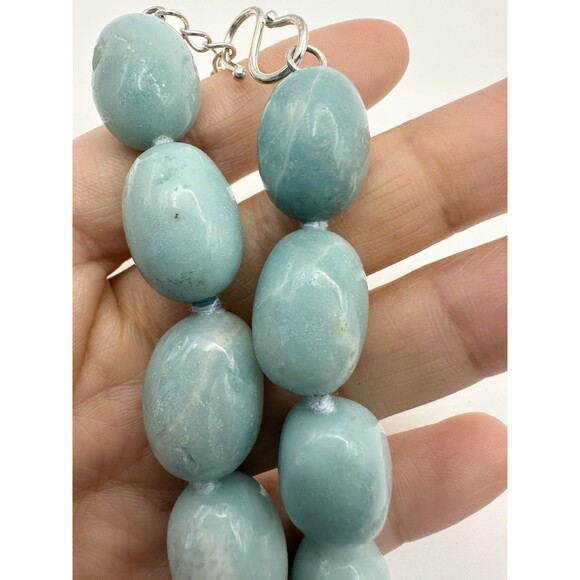 GSJ 925 Sterling Silver Amazonite Chunky Beaded Necklace 19” - Picture 5 of 9